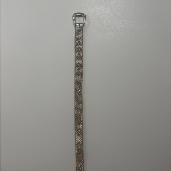 genuine leather belt silver strap with sparkling rhinestones and gold bulb studs - Picture 9 of 12